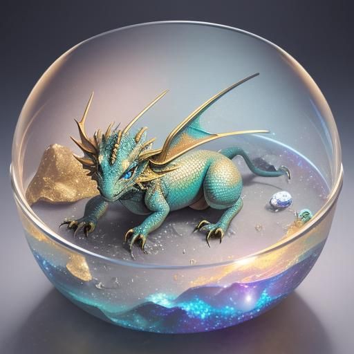 Epic Digital Painting of a Baby Dragon in a Golden Hour Jewe...
