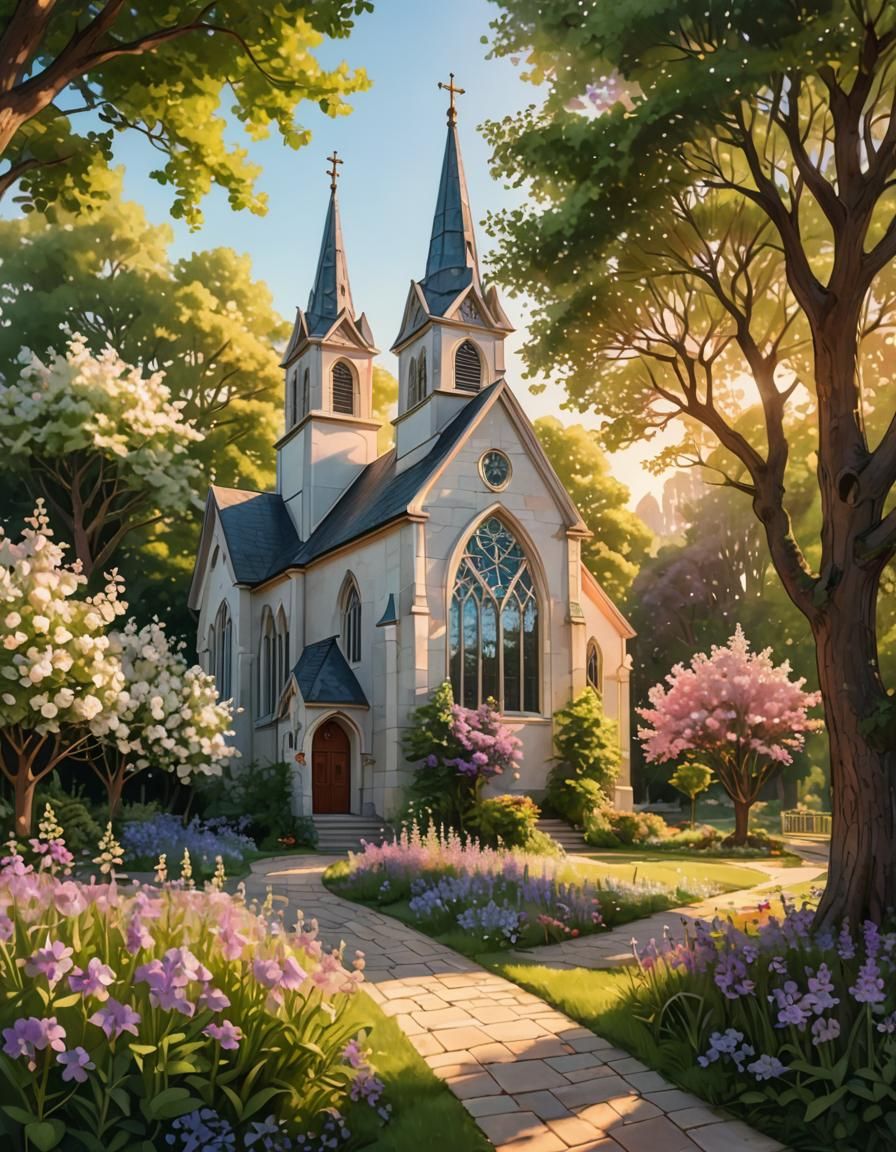 Fantasy Church with Stained Glass, Digital Matte Painting