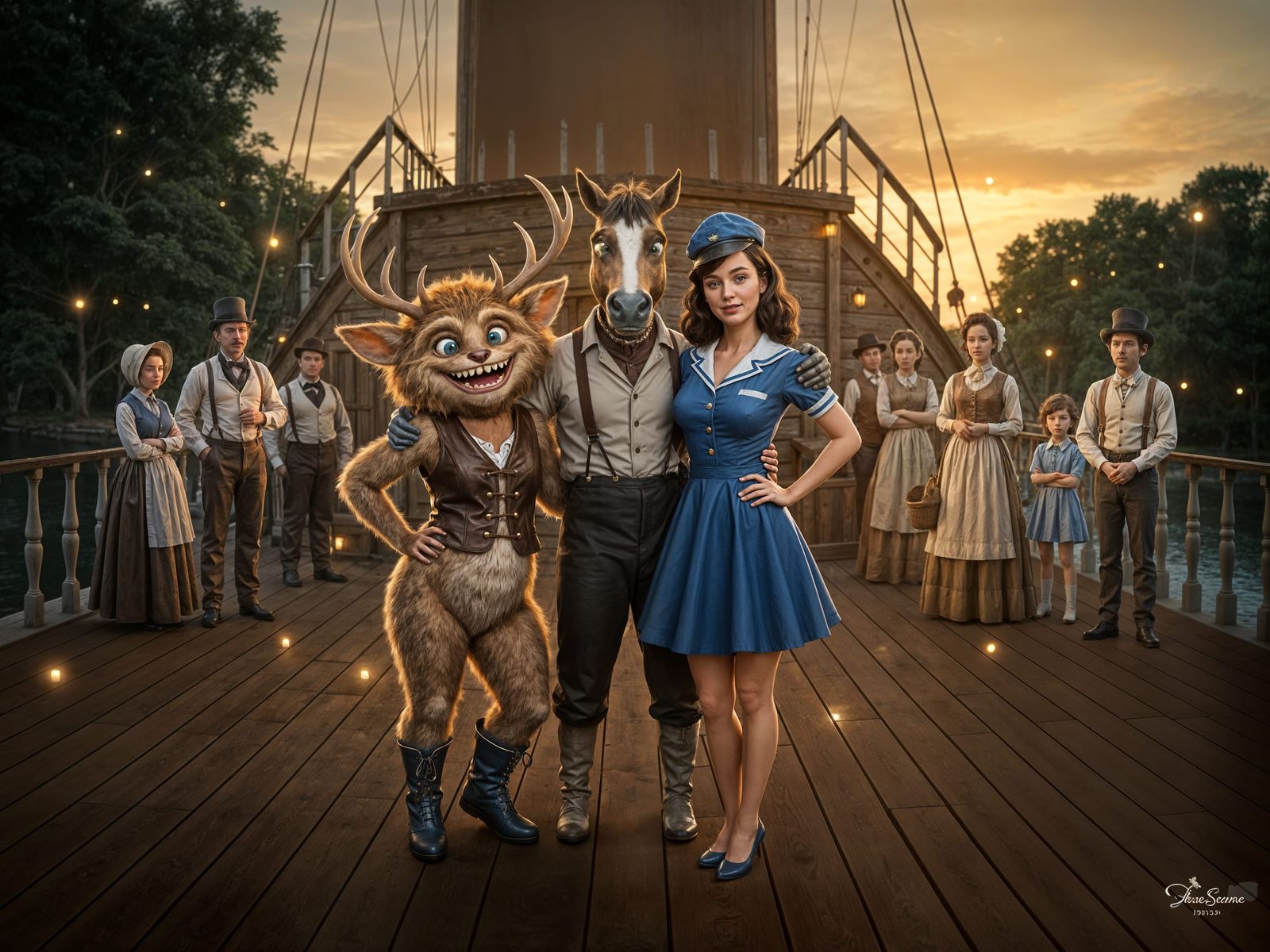 Fairytale Tableau of Friends in Dreamlike Wonder