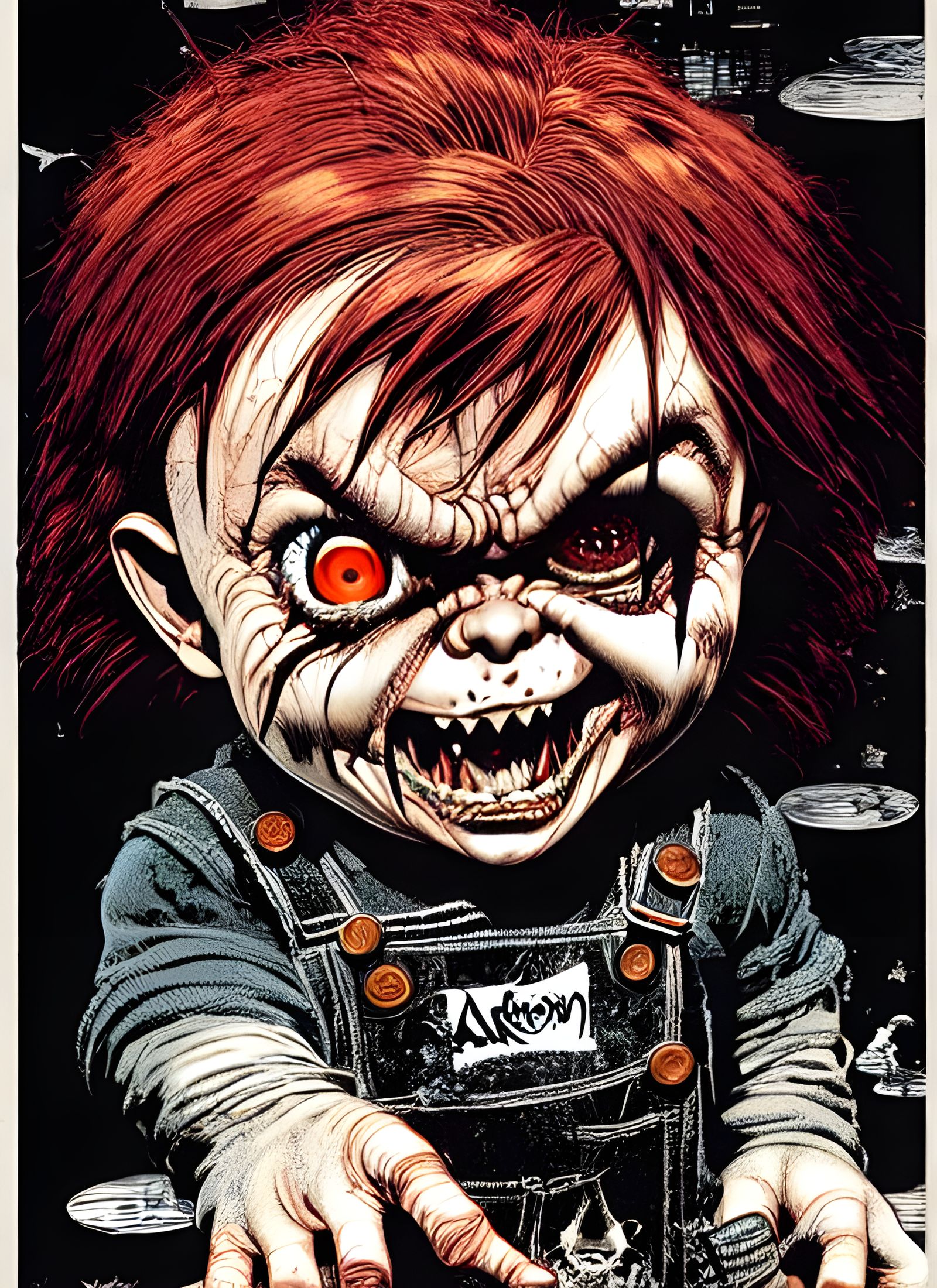 Chibi Chucky in Cartoonish Horror Style