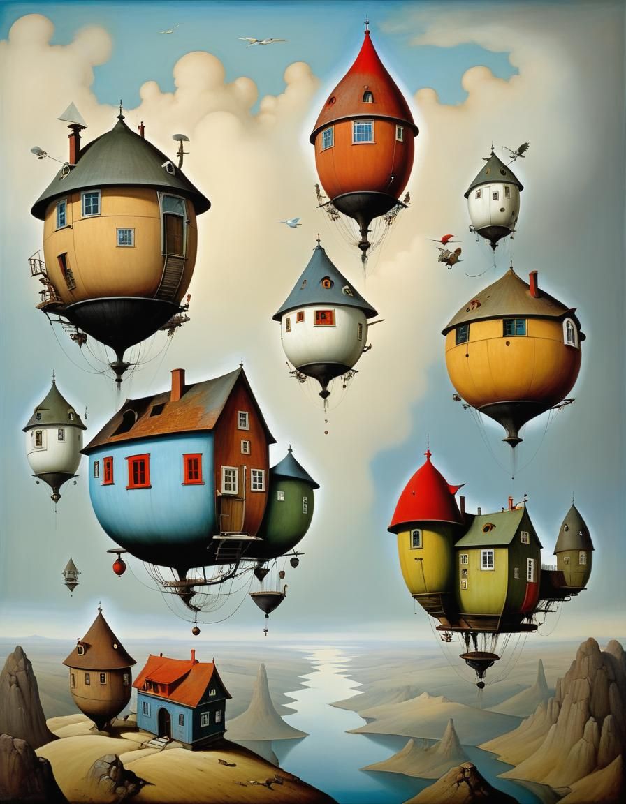 Surreal Flying Homes in an Unstable World