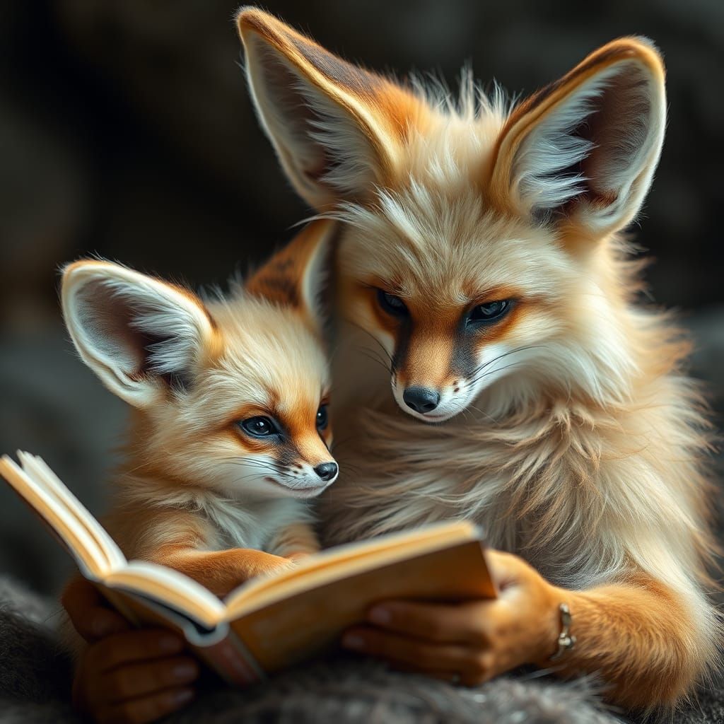 Furry Fox Grandpa Reading to Grandson