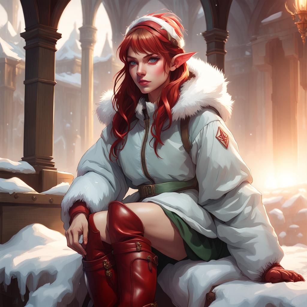 Elf in Red Boots: Hyperdetailed Digital Art Portrait