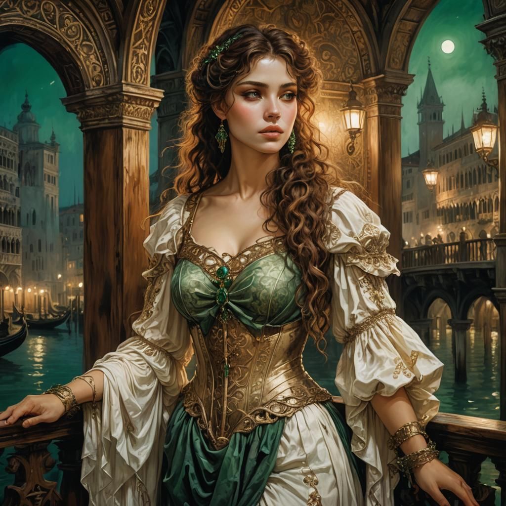 Renaissance Venice Fantasy Art in Art Nouveau Style