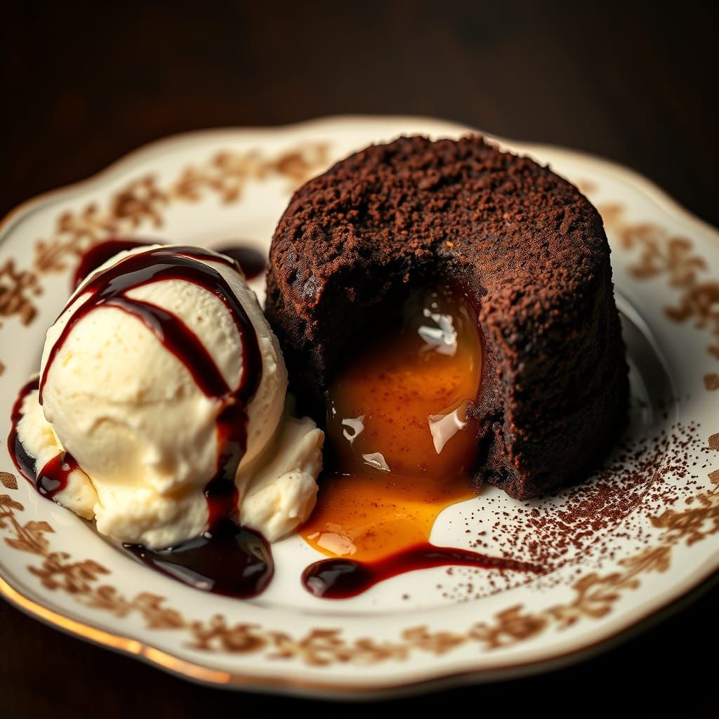 Decadent Chocolate Lava Cake with Vanilla Bean Ice Cream