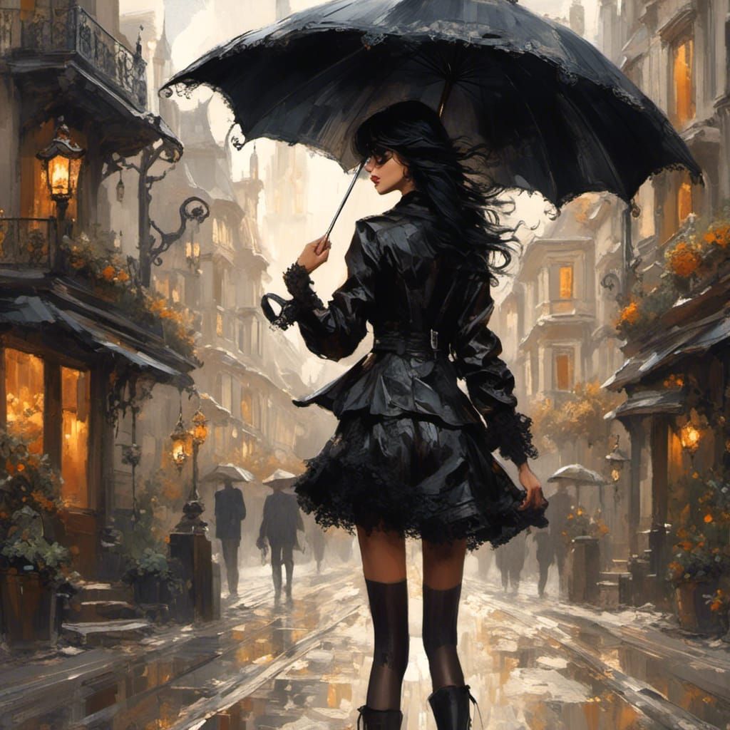 Modern Witch Walking Through City in Fantasy Style