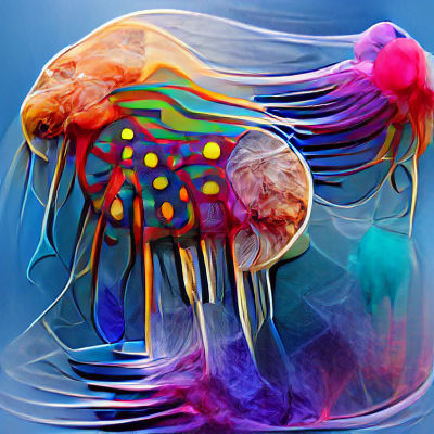 Abstract Colorful Jellyfish Floating in the Deep