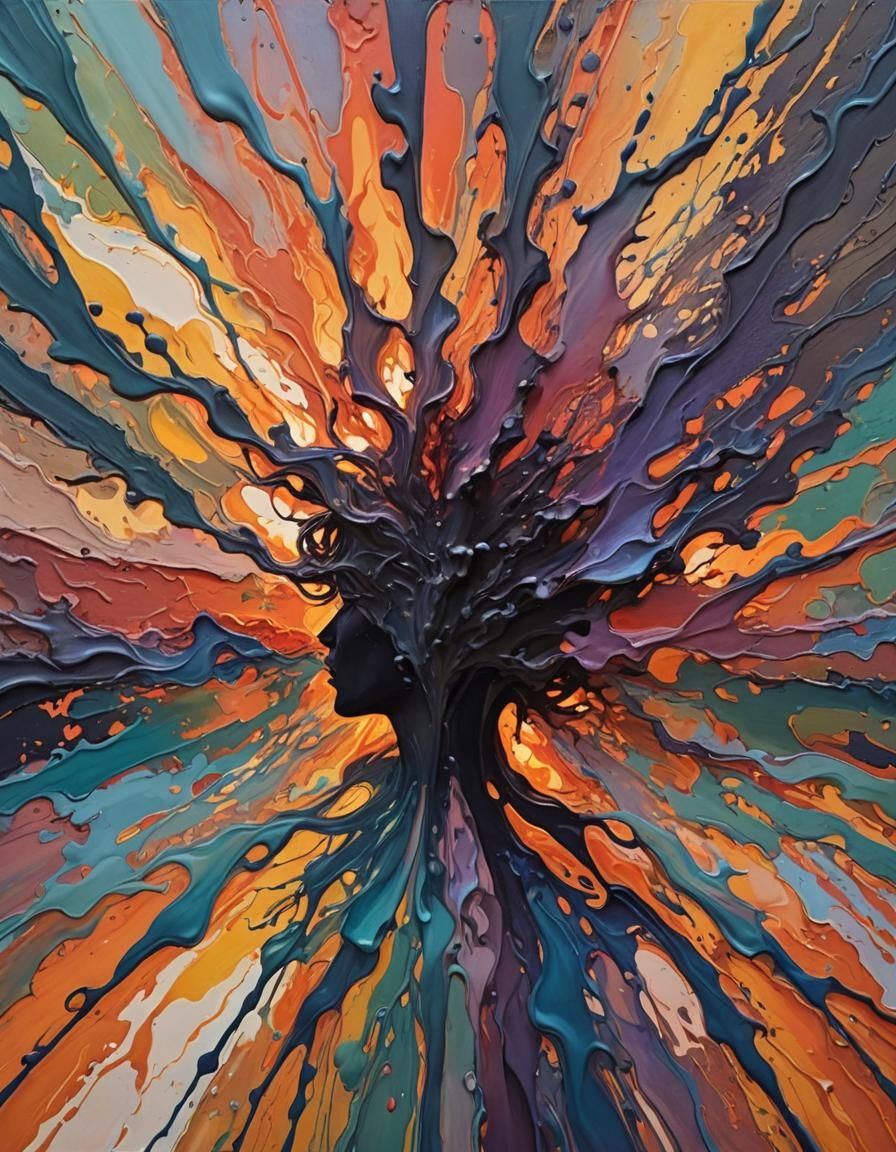 Vibrant Sunrise Silhouette in Thick Painted Layers