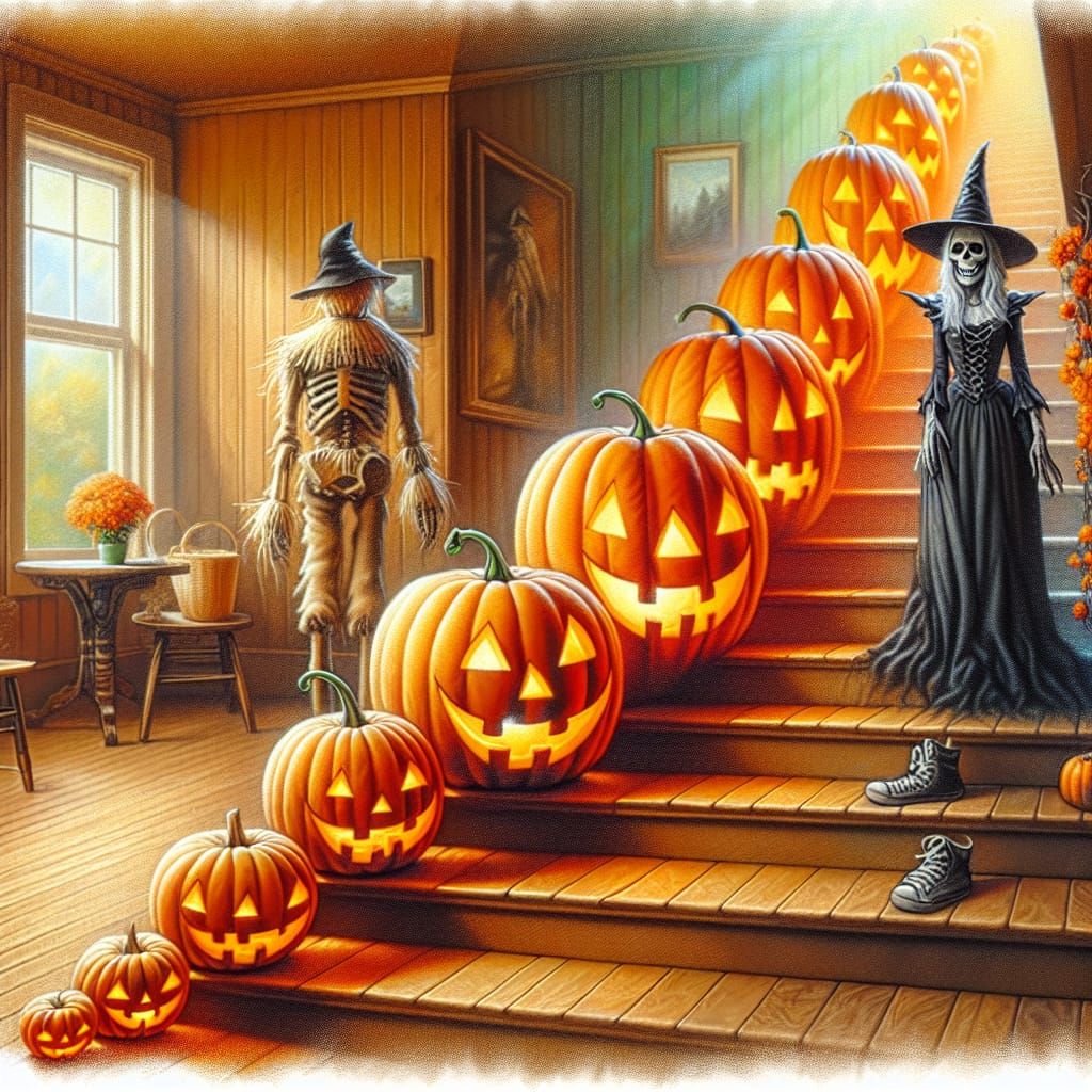 Elegant Halloween Scene as 19th Century Oil Painting