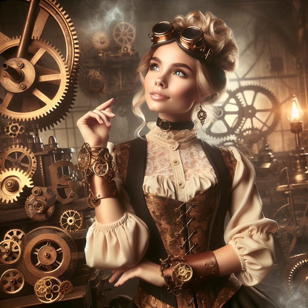 Steampunk Pin-Up Girl in Industrial Setting
