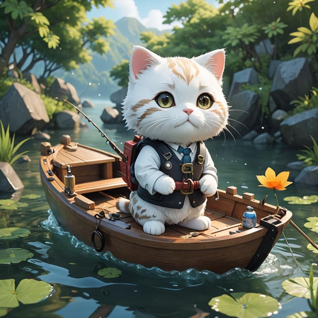 Chibi Cat Fishing: 3D Anime Art