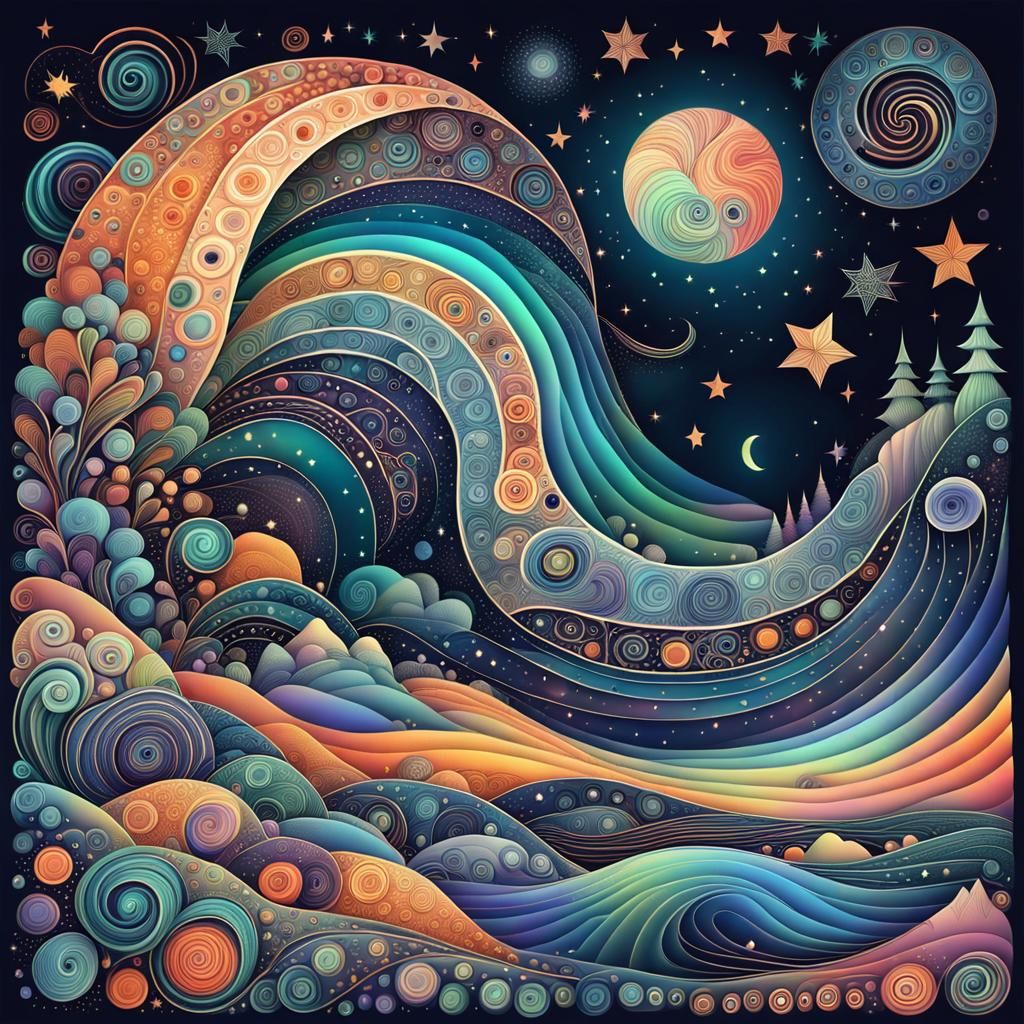 Pastel Desert Scene with Zentangle and Aurora