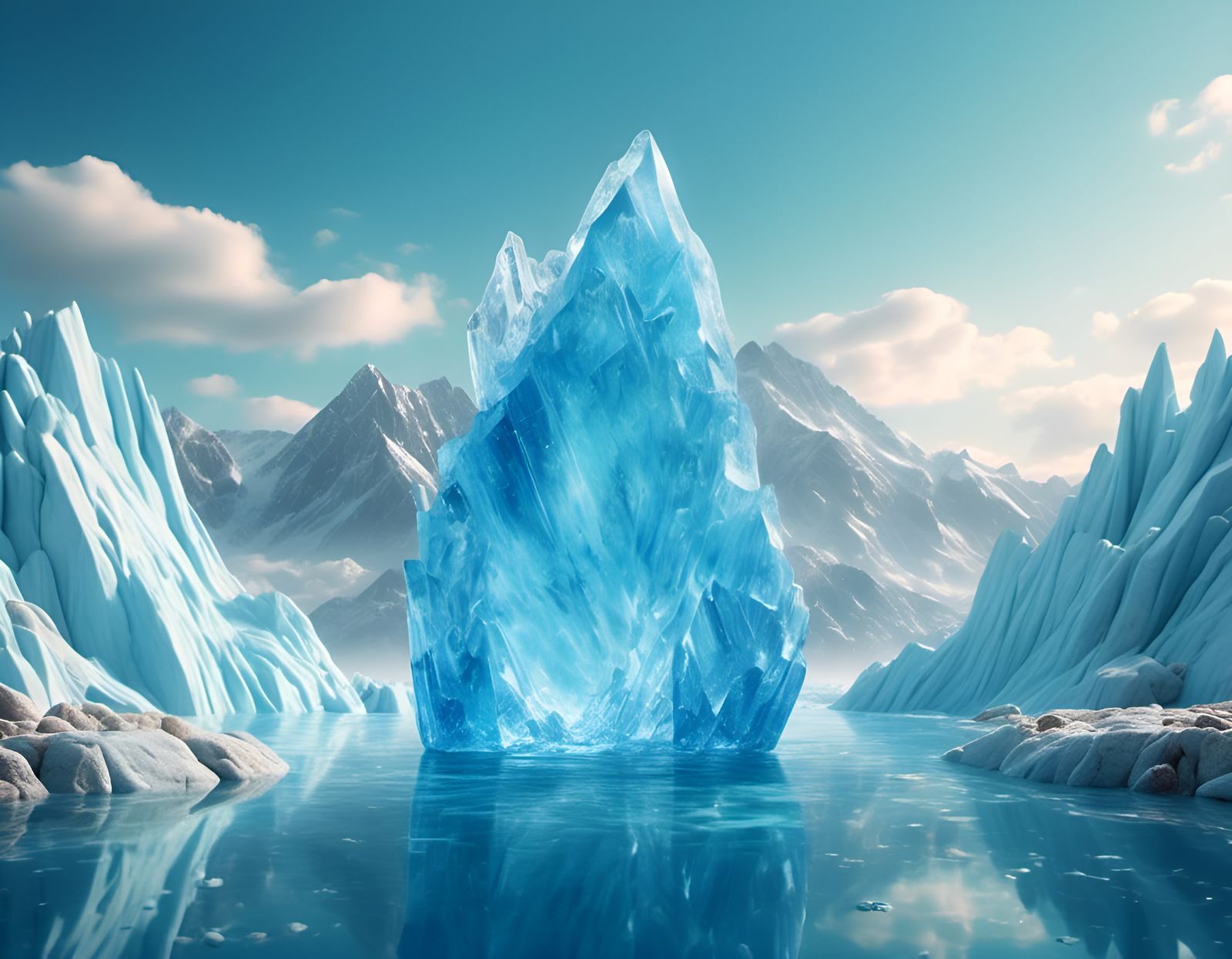 Blue Ice Water with Mountains in Surrealist Style