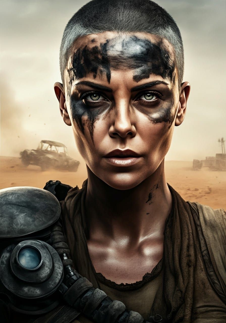 Charlize Theron as Furiosa: Dystopian Wasteland Portrait