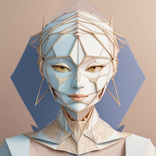 Surreal Origami Face in Dreamlike Papercraft Style