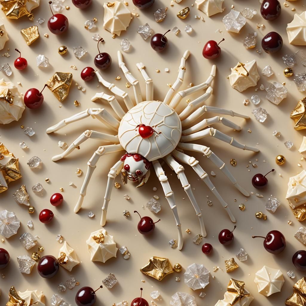 Hyperrealistic White Chocolate Spider with Cherries
