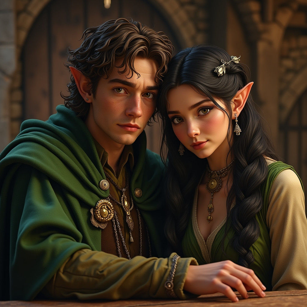 Hobbit and Elf Portrait in Dramatic Cinematic Style