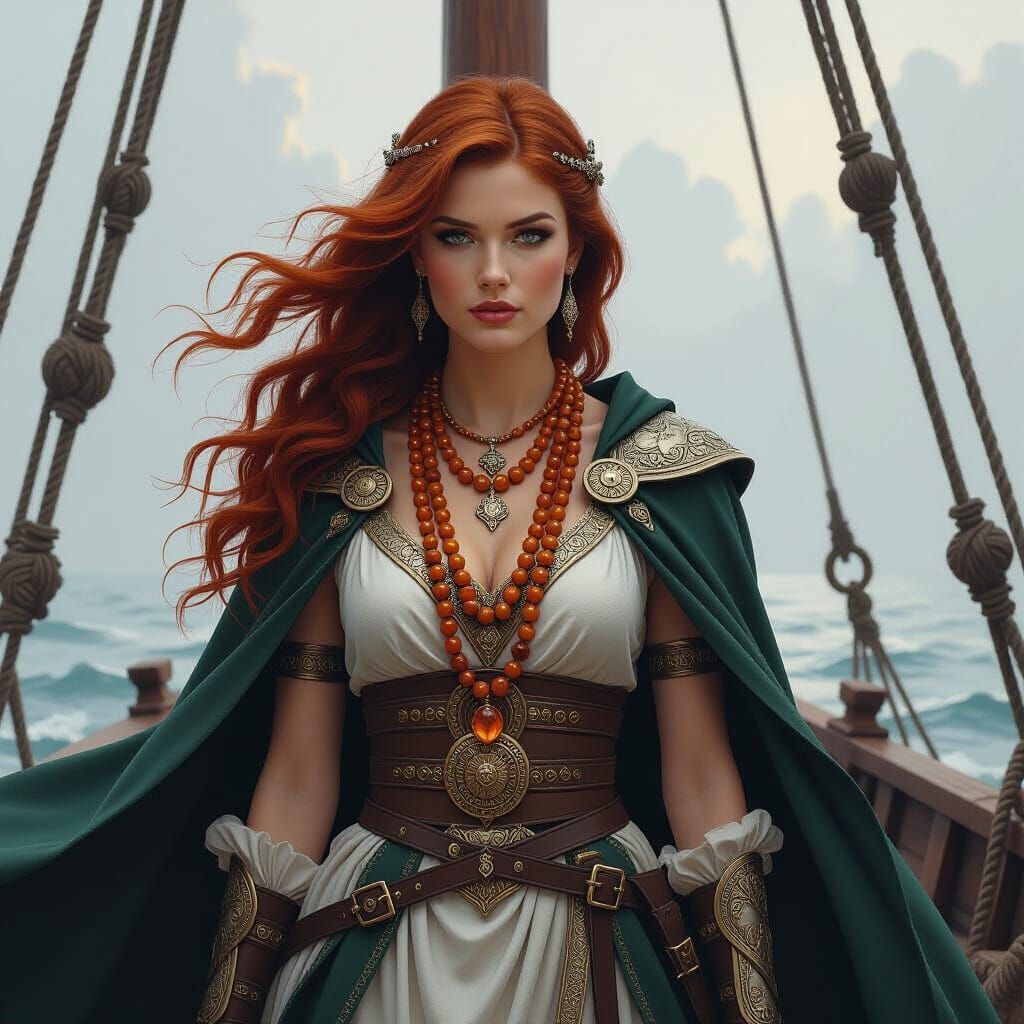 Viking Queen on Ship, Atmospheric Digital Art