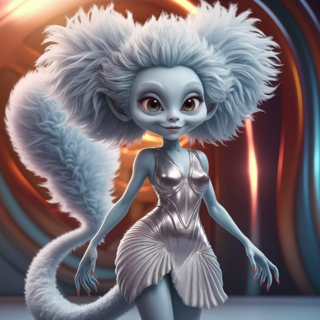 Stunning 3D Digital Art of Alien Goddess in Vibrant Light Bl...