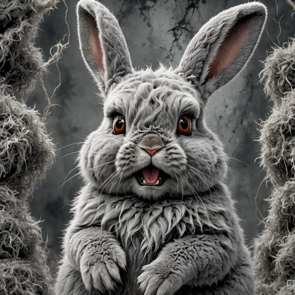 Vicious Fuzzy Gray Bunny Threatens Attack