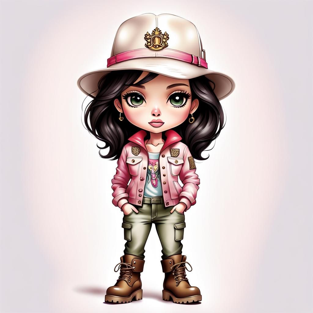 Chibi Airbrush Illustration of Woman in Country Outfit