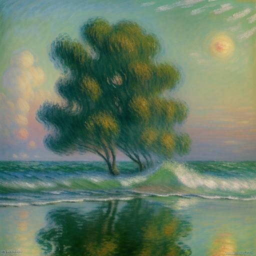 Lonely Coral Reef at Sunset: Impressionist Seascape