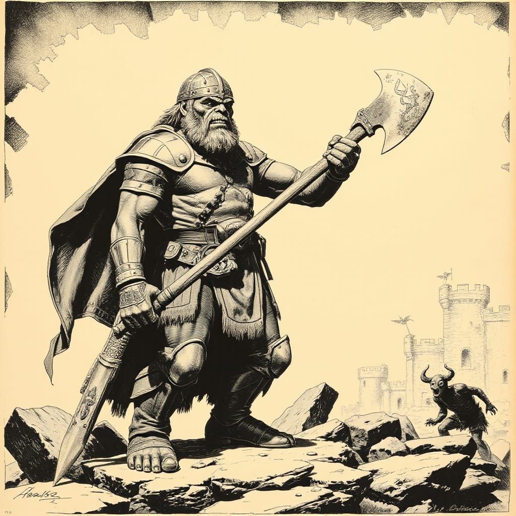 Orc Knight Etching in Classic Fantasy Style
