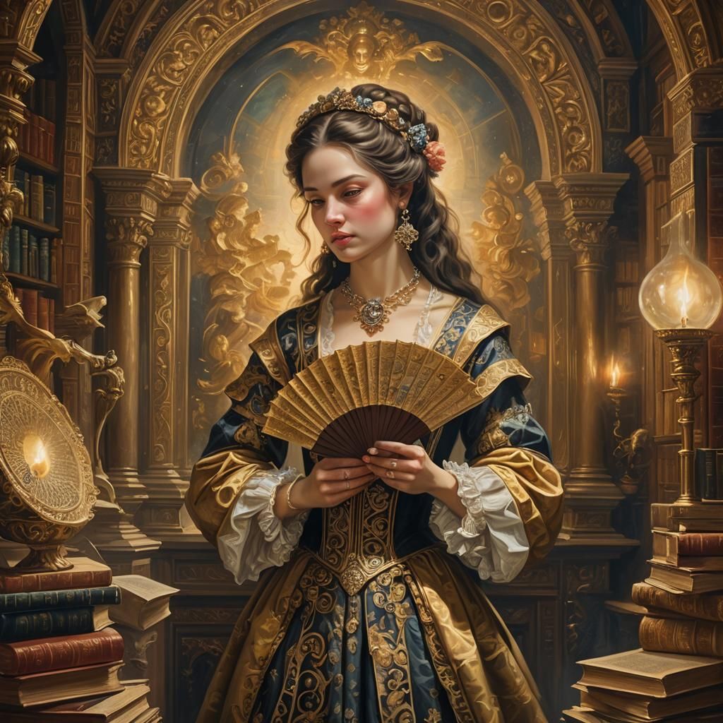Baroque Woman with Fan in Mystic Chamber