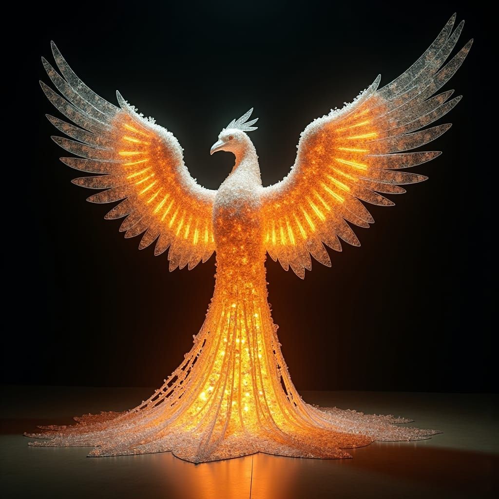 Glass Phoenix Sculpture Rising: Light and Hope