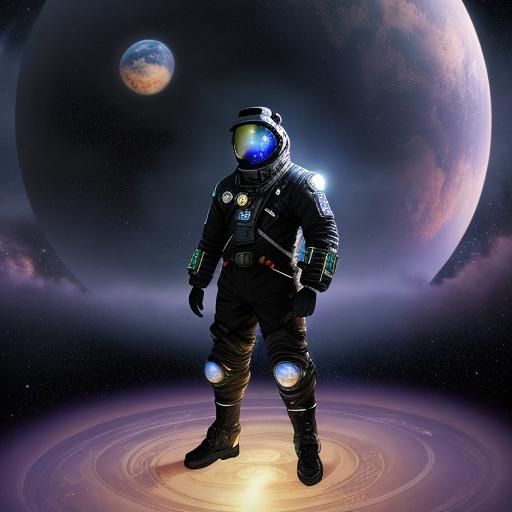 Male Model in Spacesuit on Palm Planet