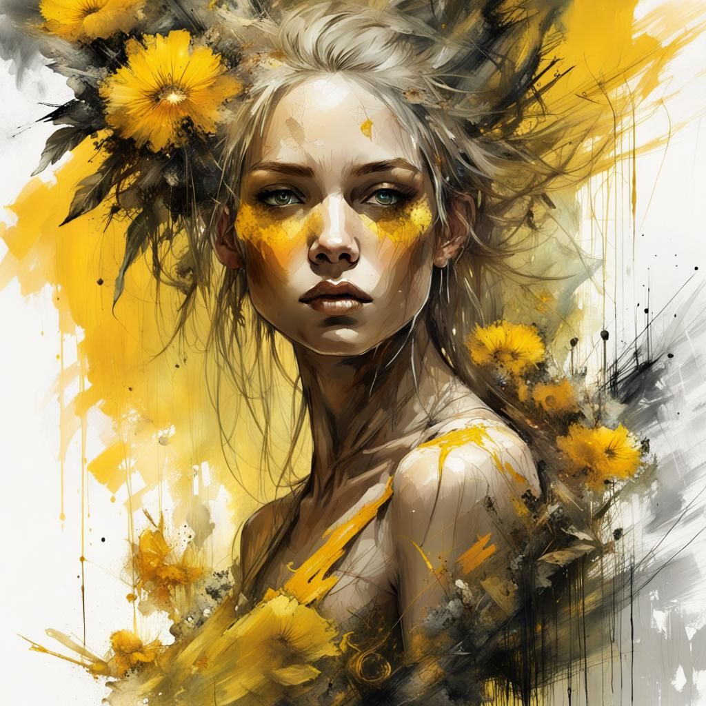 Citrine Crystal Girl Geode Flower Painting