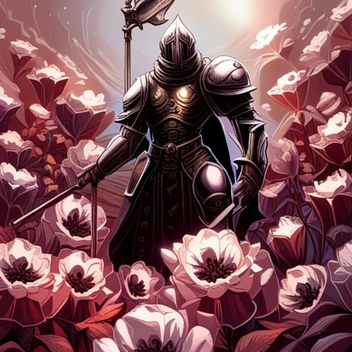 Grimdark Paladin in Roses: Comic Book Art