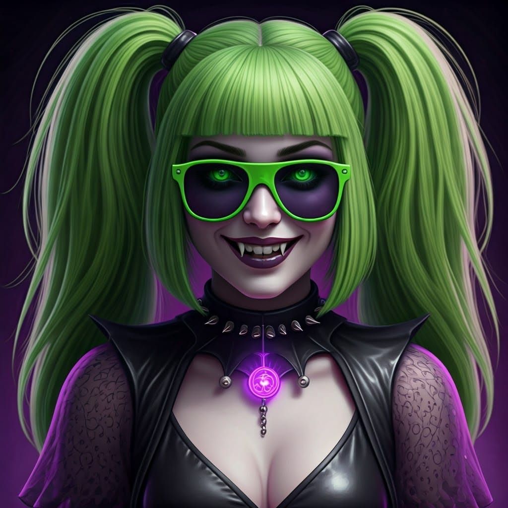 Goth Vampire Goddess in Neon Wonderland
