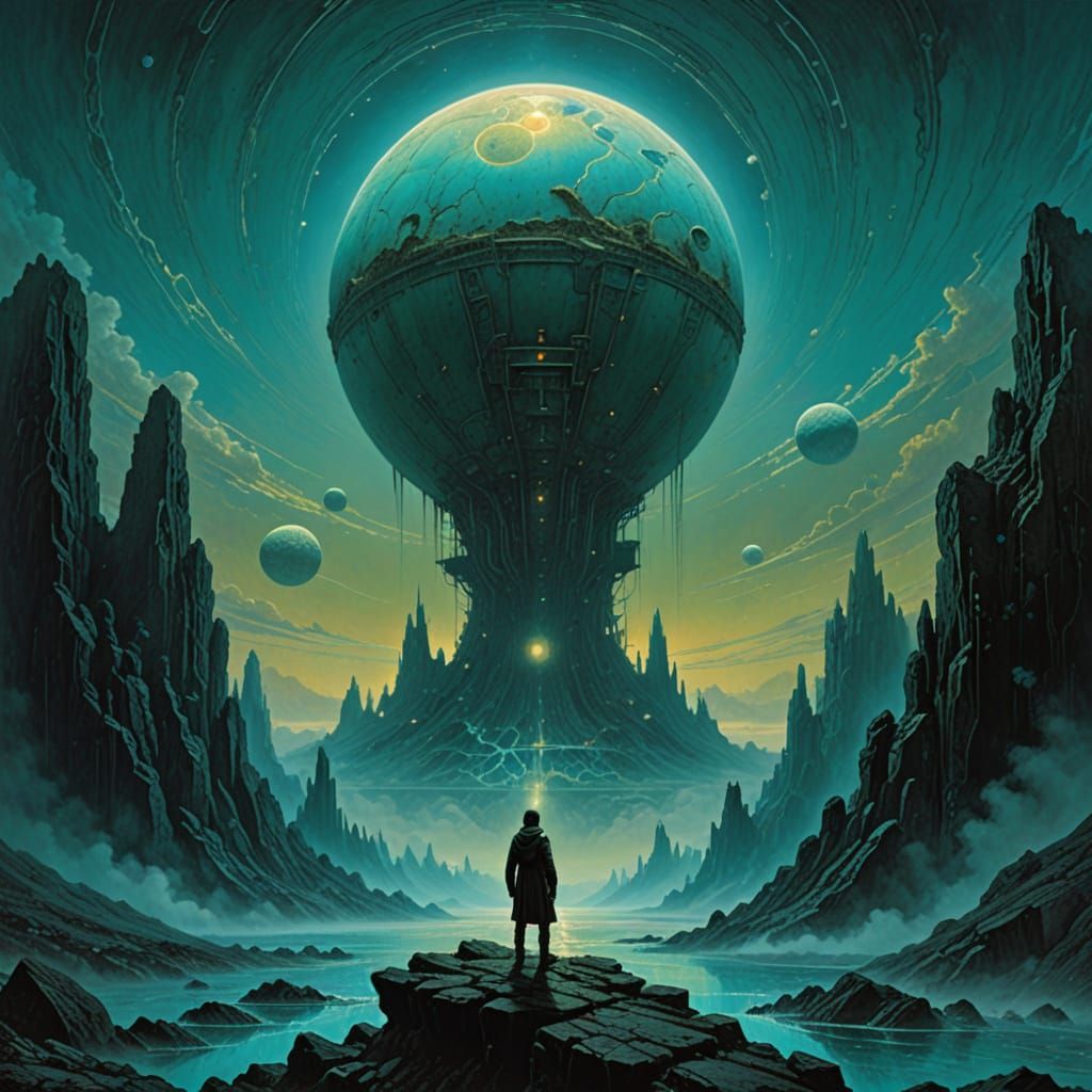 Turquoise Exoplanet: Sci-Fi Concept Art in Oil Painting Styl...