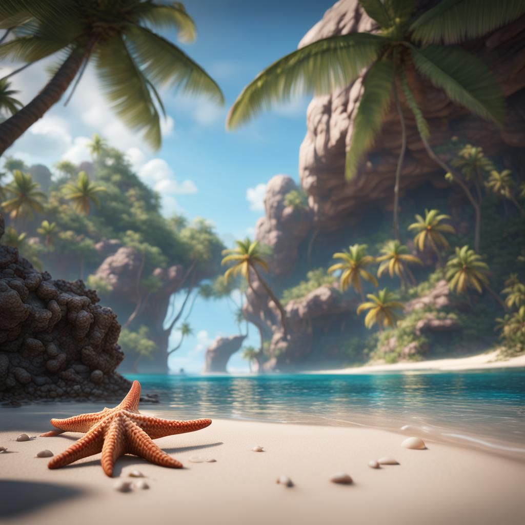 Tropical Beach with Shells: Fantasy Concept Art