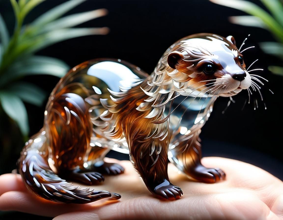 Crystal Otter Sculpture Beside Woodland Stream