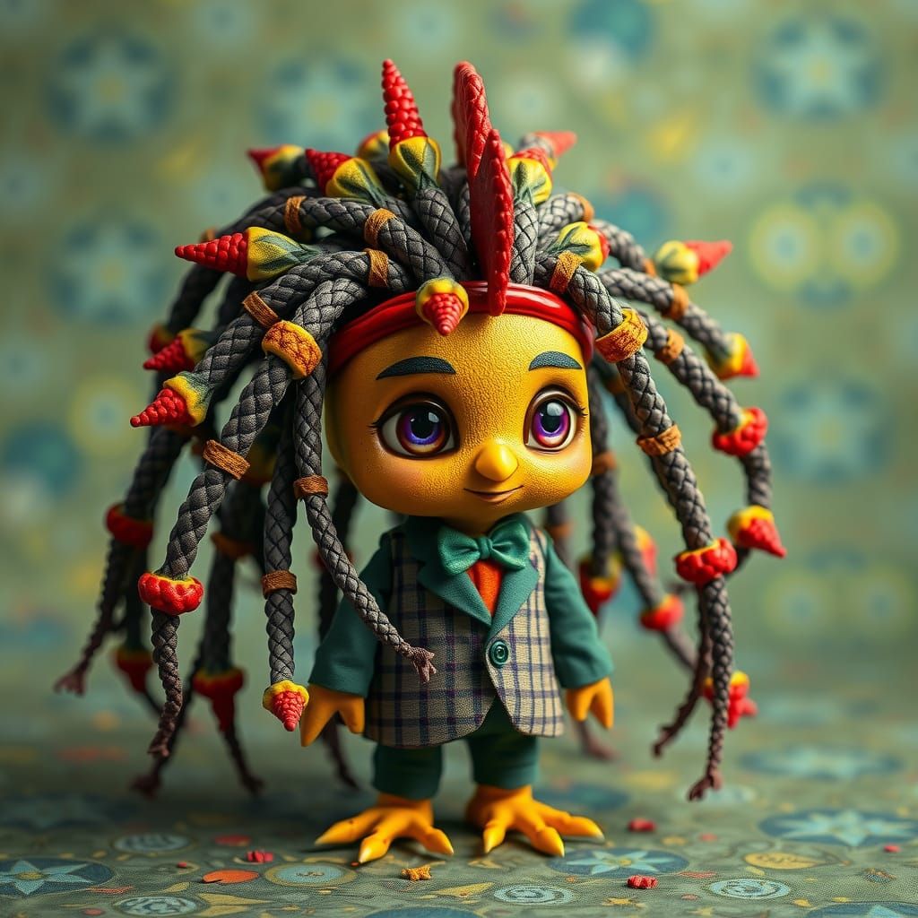 Whimsical Cannabis Bud Rasta Doll: Surreal Pop Art