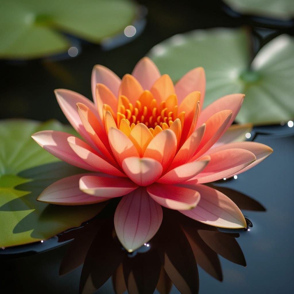 Vibrant Lotus Blooms in Serene Japanese Waterscape