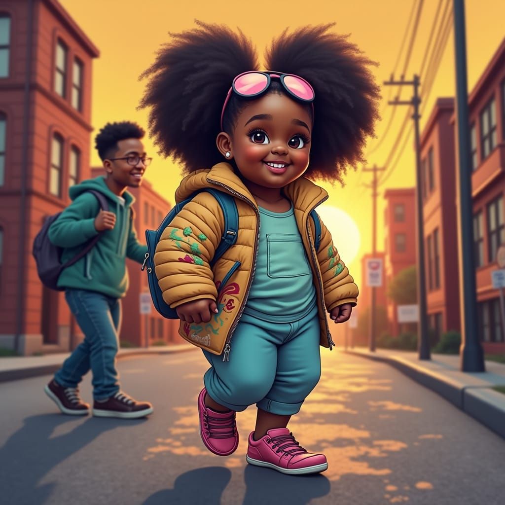 Vibrant Black Girl Being Picked Up by Loving Father in Stree...