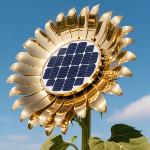 Brass Sunflower Solar Panel with Parabolic Reflector