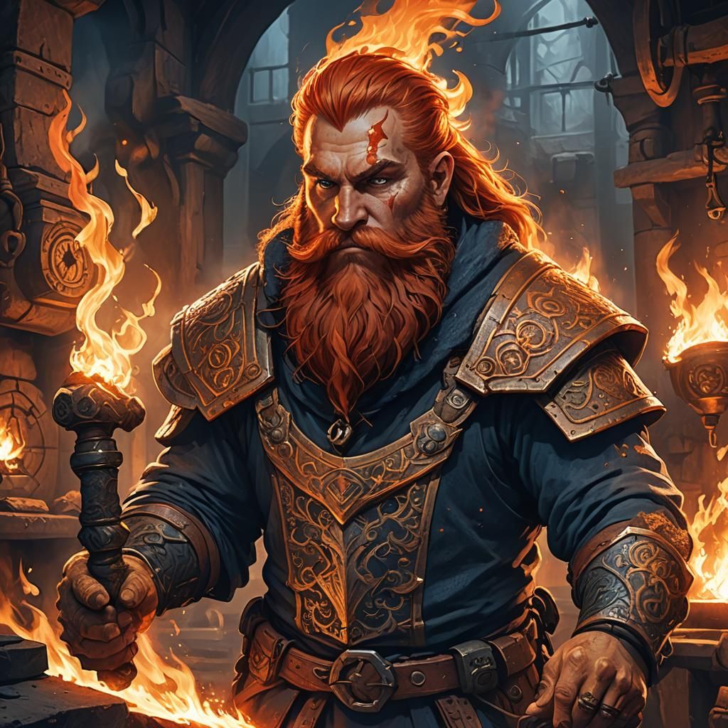 Dwarf Inventor Gazes Intently in Fantasy Concept Art