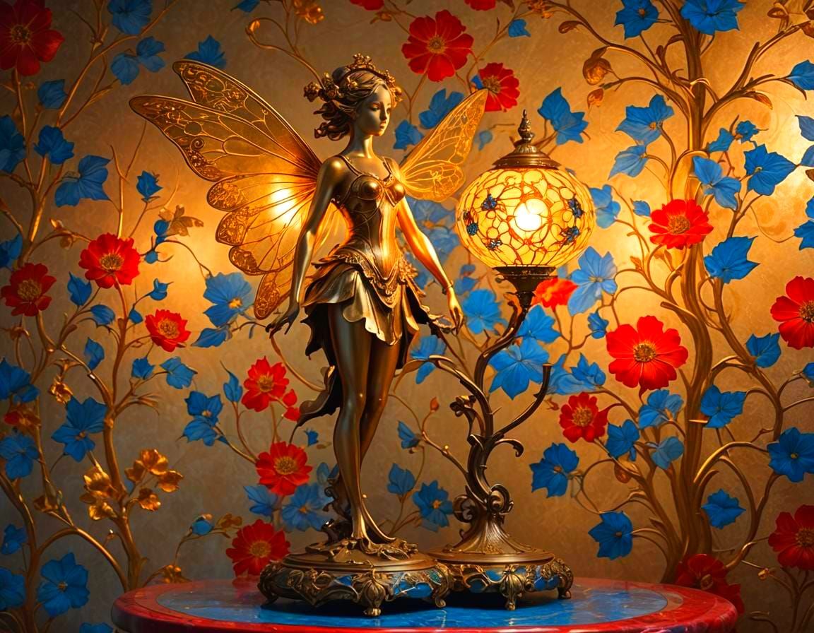 Precious art nouveau table lamp "Fairy"