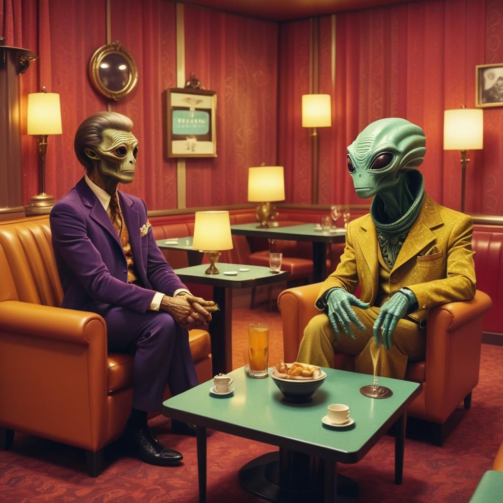 Aliens on a Date in Retro Sitcom Style