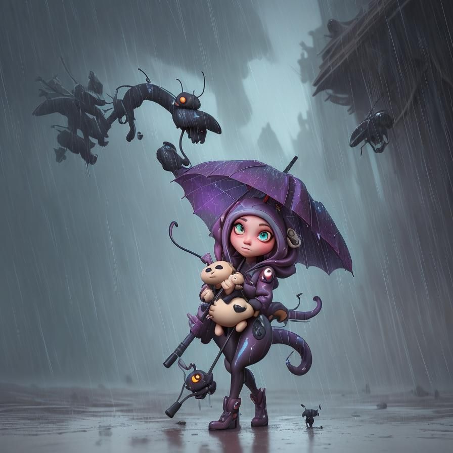 Anthropomorphic Ant in Rain: Detailed Digital Art