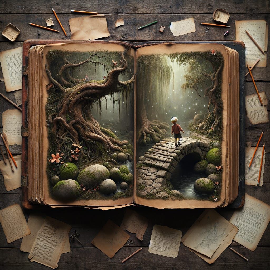 Enchanting Storybook Scene with Hyper-Realistic Illustration