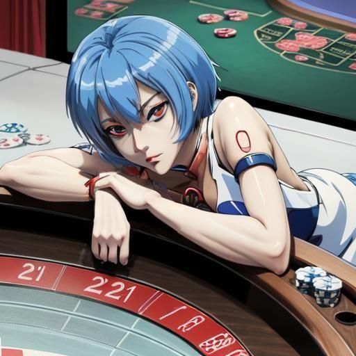 Rei Ayanami in Casino, Colorful Anime Style