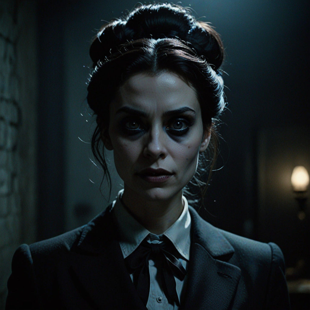 Pale Vampire Woman Strikes a Moody Pose in Cinematic Black a...