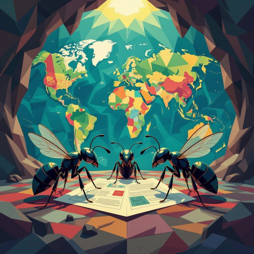 Super Ants Plan World Conquest in Neo-Cubist Art Deco Style