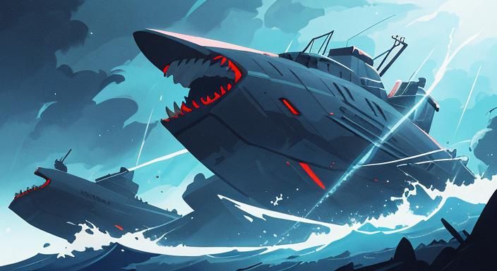 Cyberpunk Submarine Torpedo Launch in Anime Style