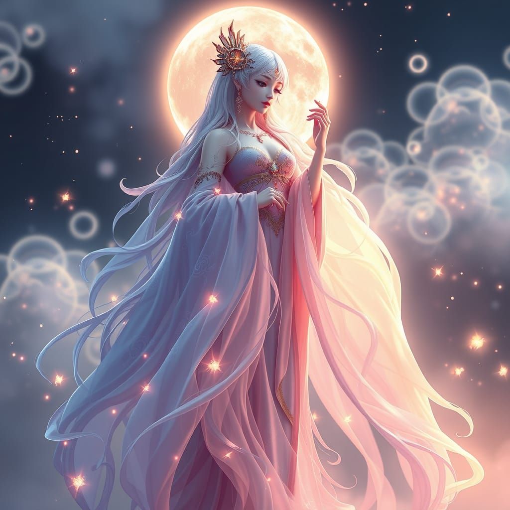 Celestial Goddess in Dreamy, Iridescent Mist